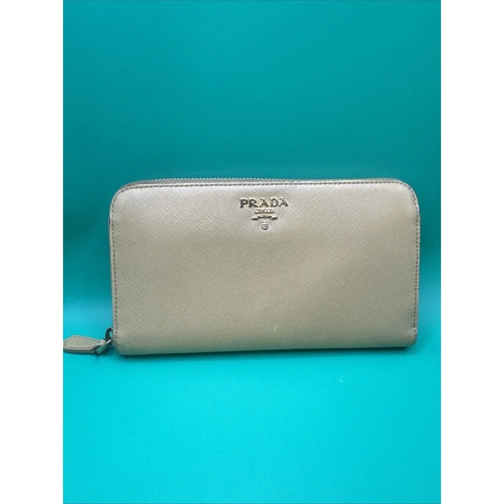 PRADA SAFFIANO LEATHER  ZIP AROUND WALLET -Yellow